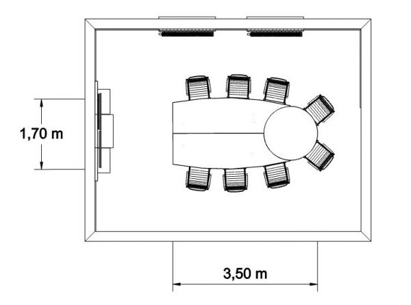MSM Videokonferenztisch, 350 cm, geschlossen, mit Bemaßung