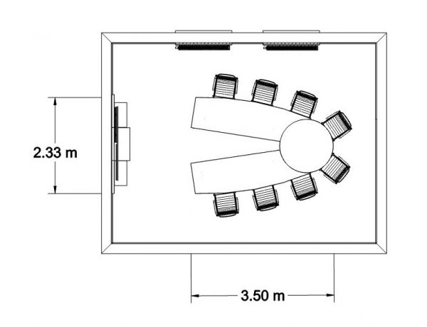 MSM Videokonferenztisch, 350 cm, offen, mit Bemaßung