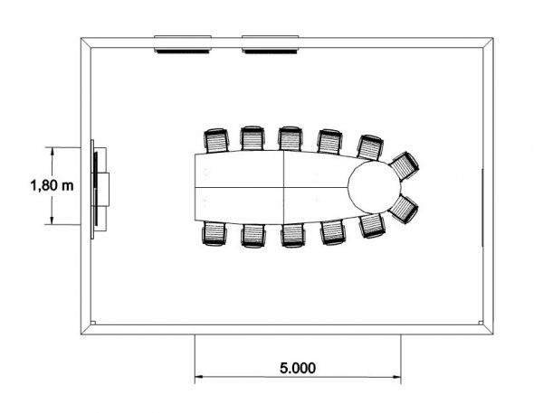 MSM Videokonferenztisch, 500 cm, geschlossen, mit Bemaßung