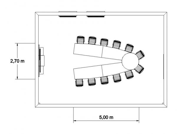 MSM Videokonferenztisch, 500 cm, offen, mit Bemaßung