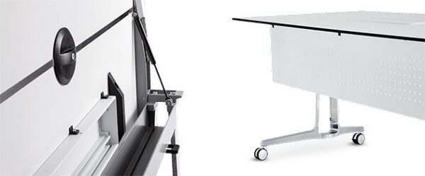Konferenztisch klappbar S34 mobil, Klappmechanismus mit Gasfeder, Tischplatte leicht schwenkbar, Sichtblende