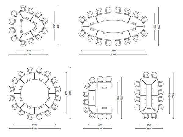 Konferenzsystemtisch S35-S, Tischkonfigurationen, Stellvarianten