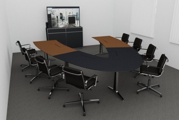 Videokonferenztisch für 8 Personen, das S35-S System ist wandelbar Videokonferenztisch für 8 Personen, das S35-S System ist wandelbar