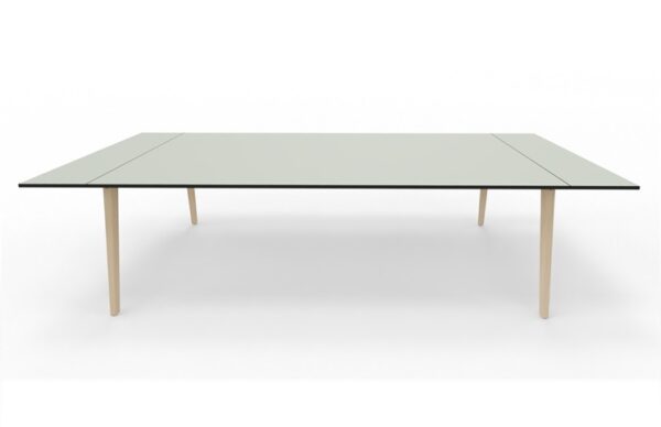 Konferenztischbench GT wood mit Kabelschacht und seitlichen Ansatzplatten