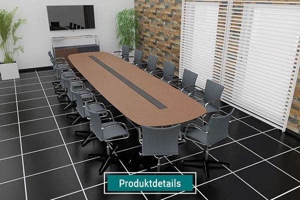 Konferenzraumeinrichtung, Stühle auf Rollen, Technikanschlüße im Tisch